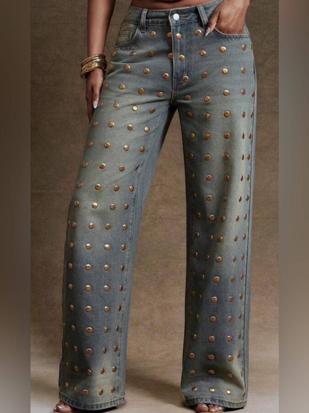 Studded Wide-Leg Women’s Jeans - Gold Accents